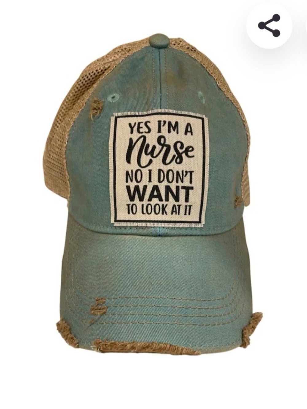Distressed Nurse Patch Trucker Hat - Teal & Tan